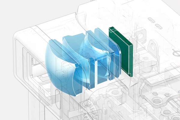 Ilustración del interior del visor electrónico y un primer plano de este