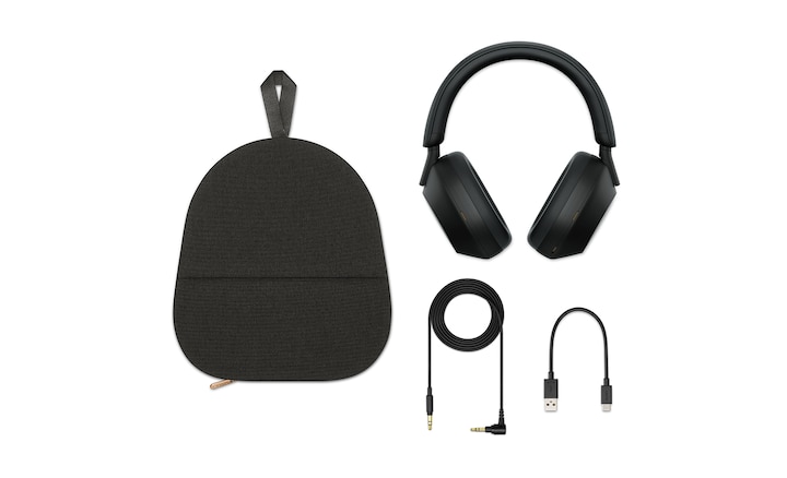 Audífonos WH-1000XM5 con bolsa de transporte, cable de audífonos y cable de carga USB