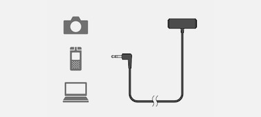 Ilustración que muestra la compatibilidad con dispositivos electrónicos gracias al conector de micrófono de 3,5 mm.